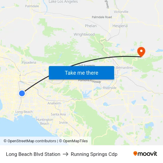 Long Beach Blvd Station to Running Springs Cdp map