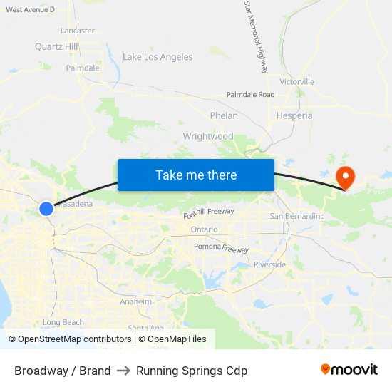 Broadway / Brand to Running Springs Cdp map