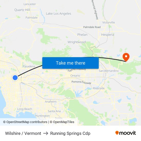 Wilshire / Vermont to Running Springs Cdp map