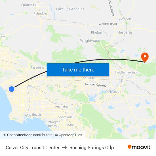 Culver City Transit Center to Running Springs Cdp map