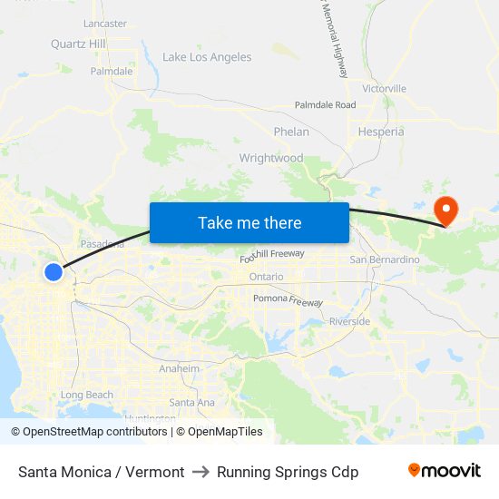 Santa Monica / Vermont to Running Springs Cdp map