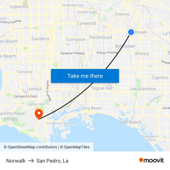 Norwalk to San Pedro, La map