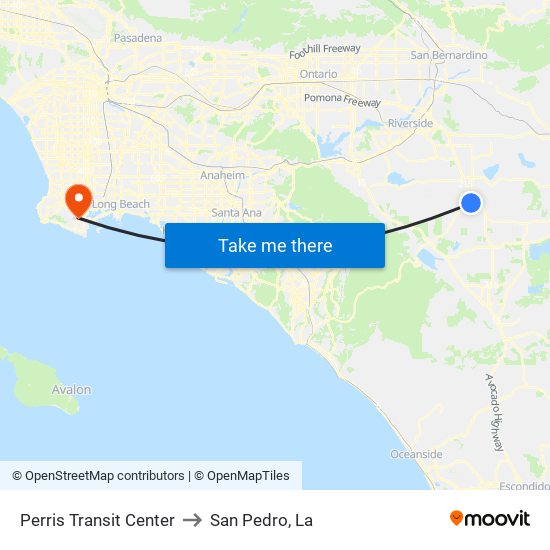 Perris Transit Center to San Pedro, La map