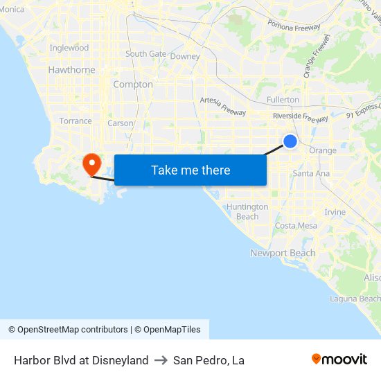Harbor Blvd at Disneyland to San Pedro, La map