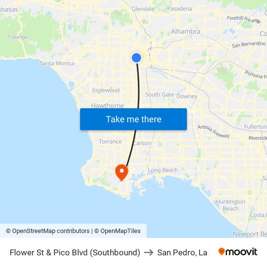 Flower St & Pico Blvd (Southbound) to San Pedro, La map