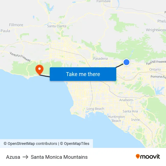 Azusa to Santa Monica Mountains map