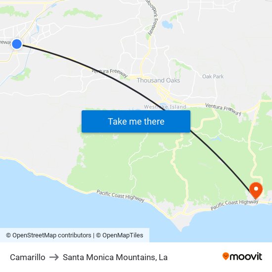 Camarillo to Santa Monica Mountains, La map