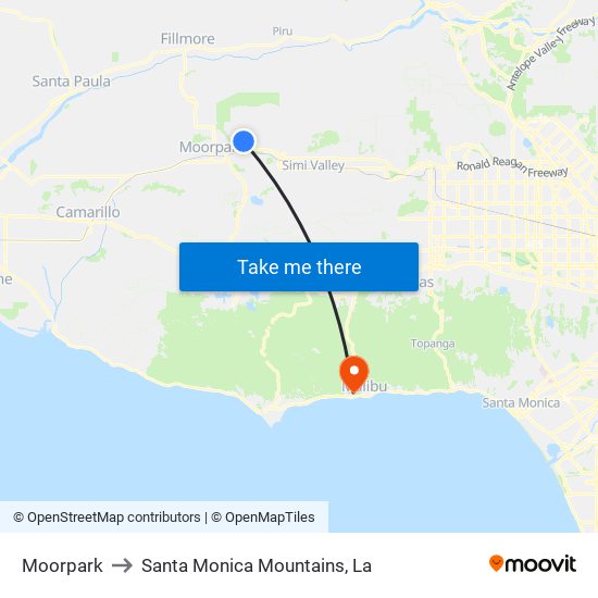 Moorpark to Santa Monica Mountains, La map