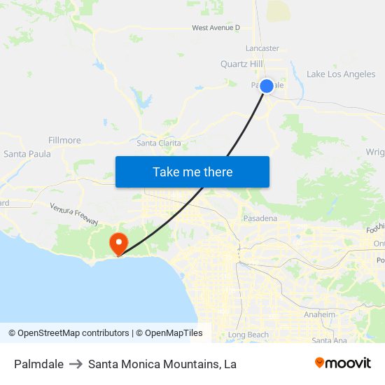 Palmdale to Santa Monica Mountains, La map