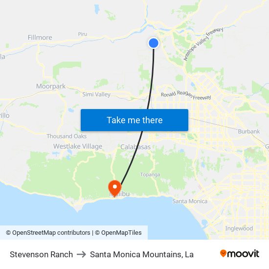 Stevenson Ranch to Santa Monica Mountains, La map