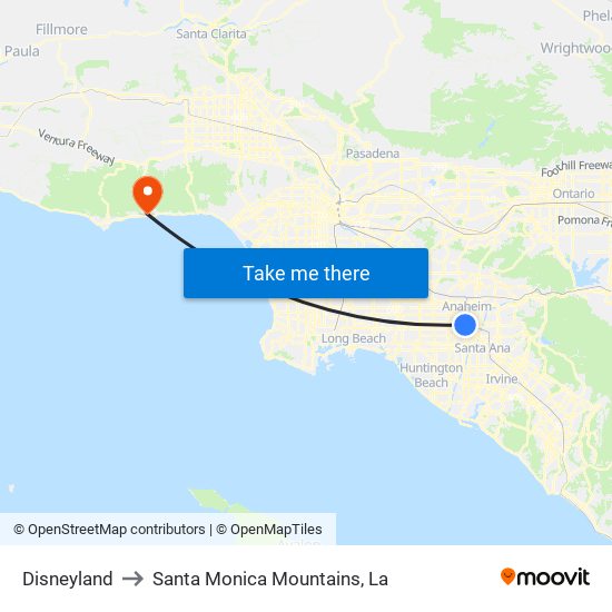 Disneyland to Santa Monica Mountains, La map