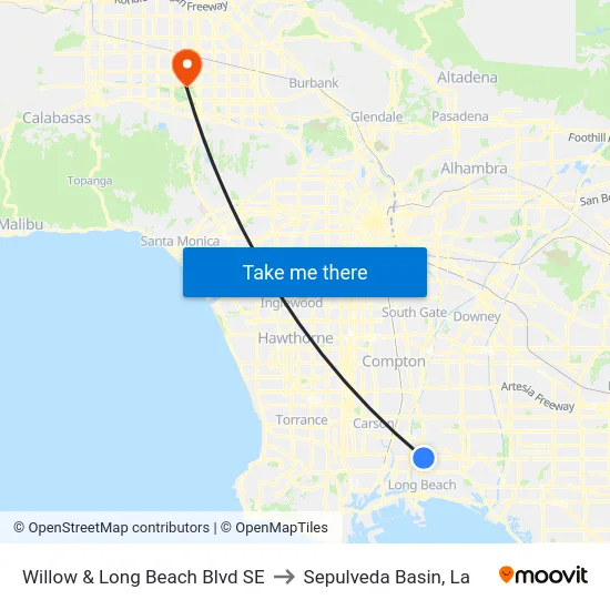 Willow & Long Beach Blvd SE to Sepulveda Basin, La map