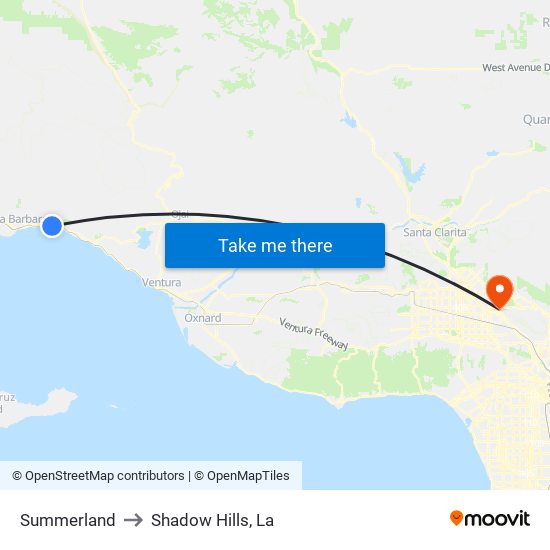 Summerland to Shadow Hills, La map