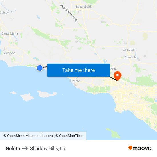 Goleta to Shadow Hills, La map