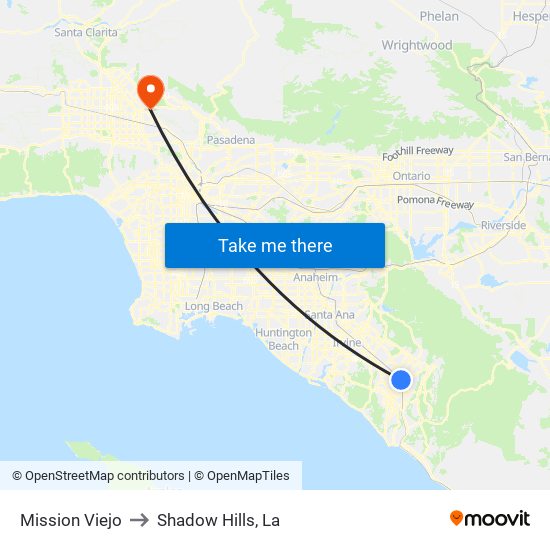 Mission Viejo to Shadow Hills, La map