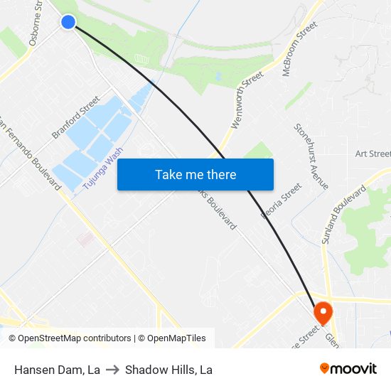 Hansen Dam, La to Shadow Hills, La map