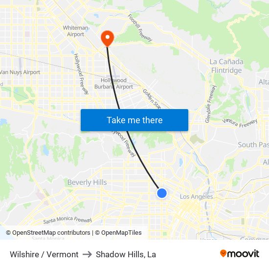 Wilshire / Vermont to Shadow Hills, La map