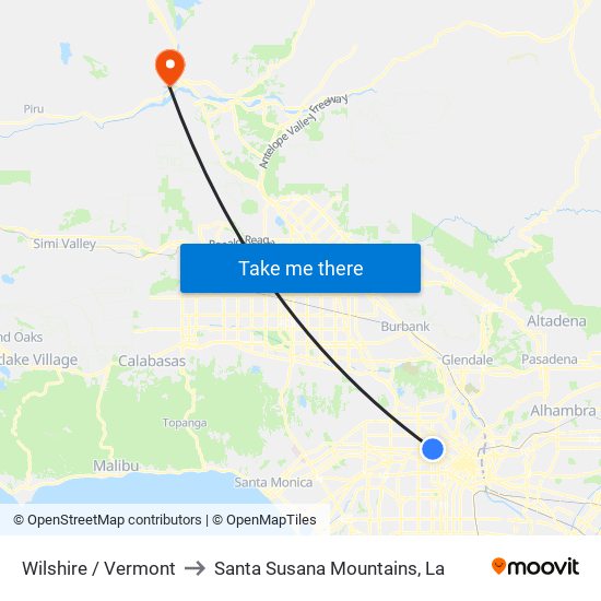 Wilshire / Vermont to Santa Susana Mountains, La map