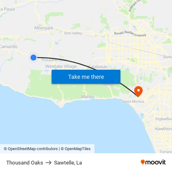 Thousand Oaks to Sawtelle, La map