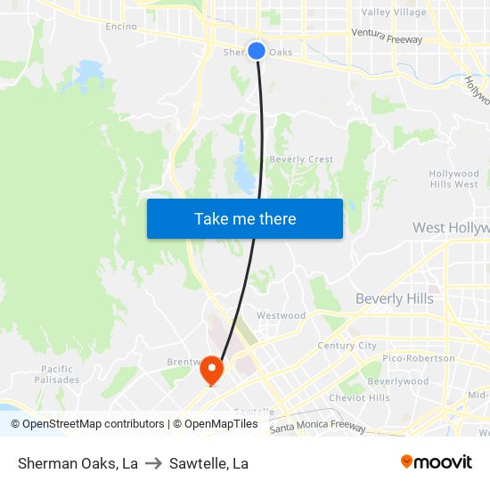 Sherman Oaks, La to Sawtelle, La map