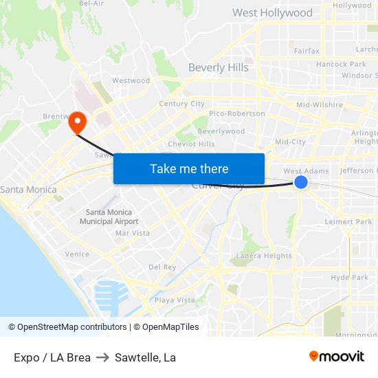 Expo / LA Brea to Sawtelle, La map