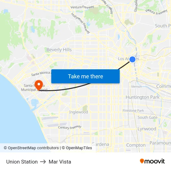 Union Station to Mar Vista map