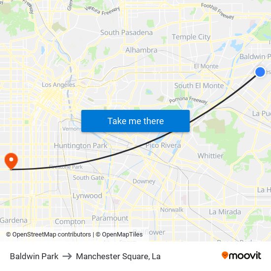 Baldwin Park to Manchester Square, La map