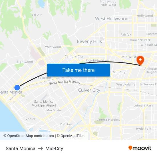 Santa Monica to Mid-City map