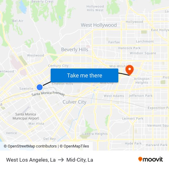 West Los Angeles, La to Mid-City, La map