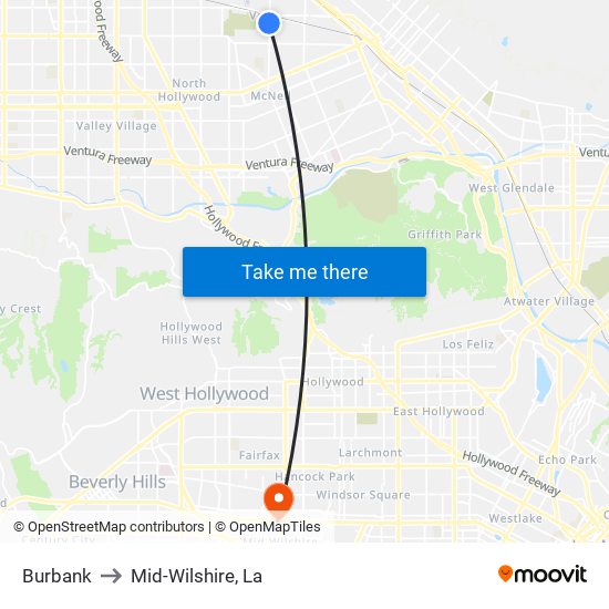 Burbank to Mid-Wilshire, La map