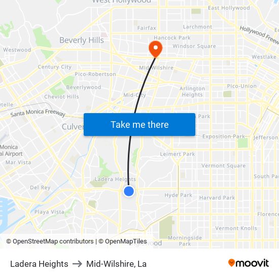 Ladera Heights to Mid-Wilshire, La map