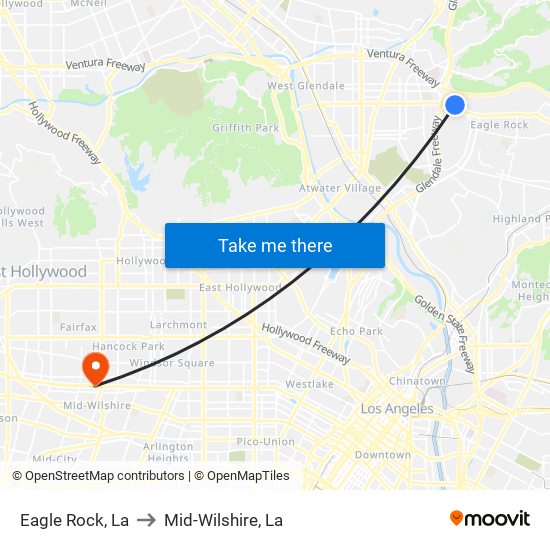 Eagle Rock, La to Mid-Wilshire, La map