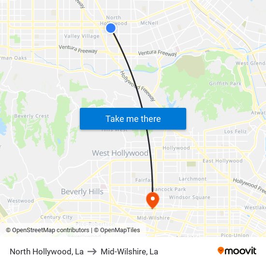 North Hollywood, La to Mid-Wilshire, La map