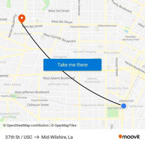 37th St / USC to Mid-Wilshire, La map