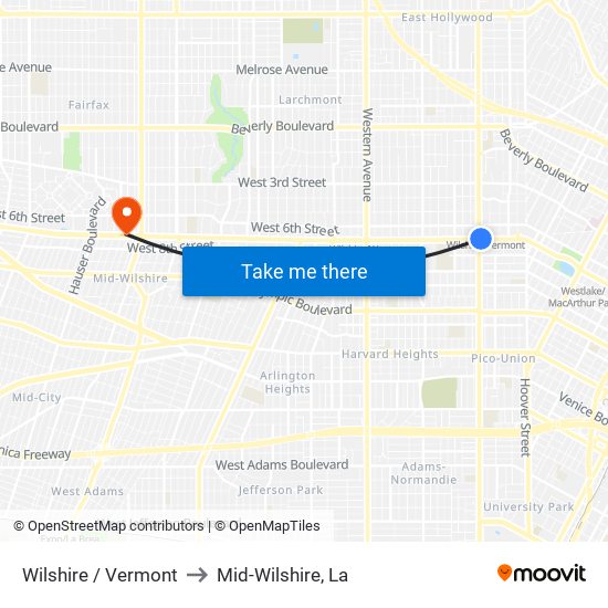 Wilshire / Vermont to Mid-Wilshire, La map