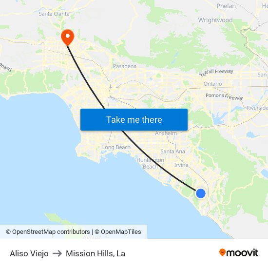 Aliso Viejo to Mission Hills, La map