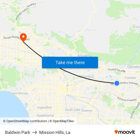 Baldwin Park to Mission Hills, La map