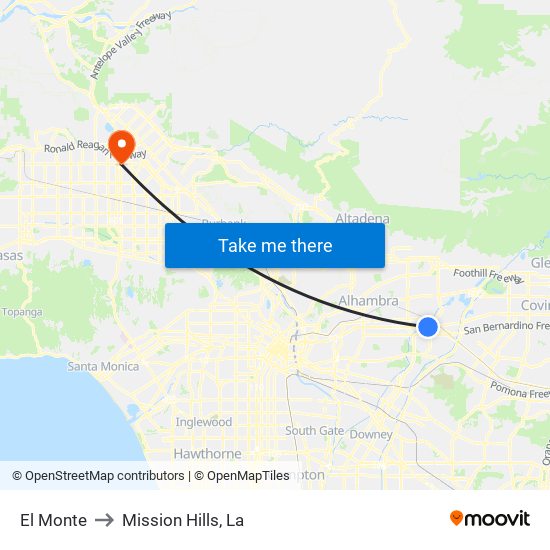 El Monte to Mission Hills, La map