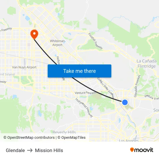 Glendale to Mission Hills map