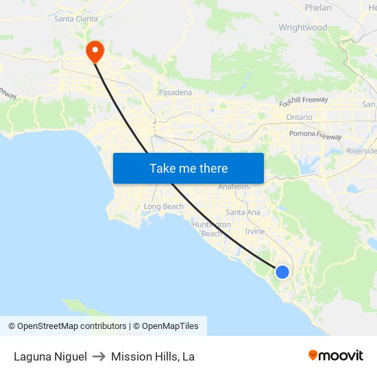 Laguna Niguel to Mission Hills, La map
