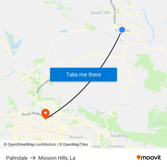 Palmdale to Mission Hills, La map