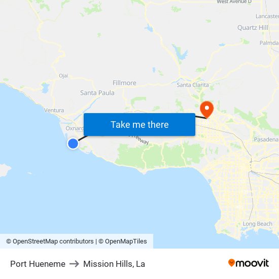 Port Hueneme to Mission Hills, La map