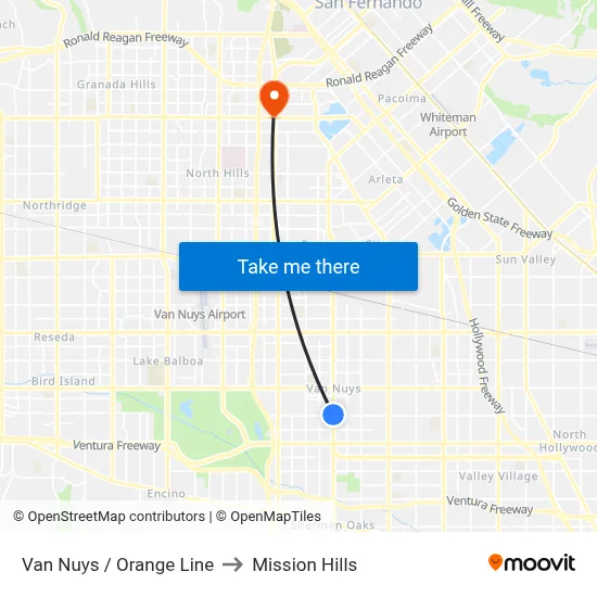 Van Nuys / Orange Line to Mission Hills map
