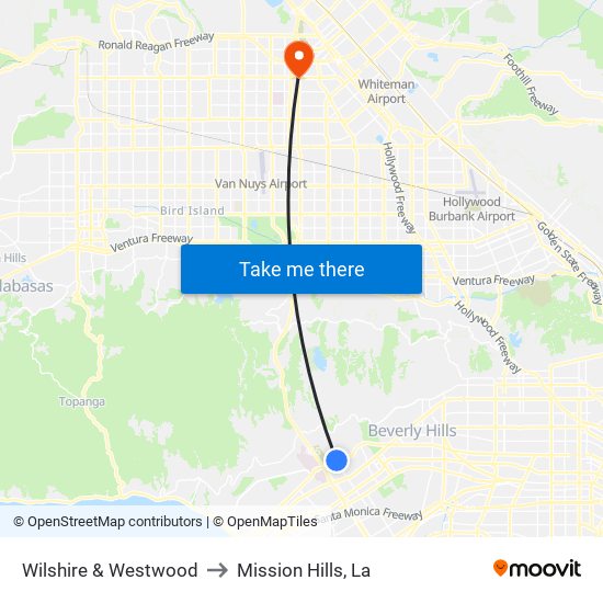 Wilshire & Westwood to Mission Hills, La map