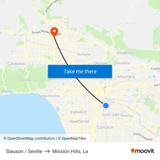 Slauson / Seville to Mission Hills, La map