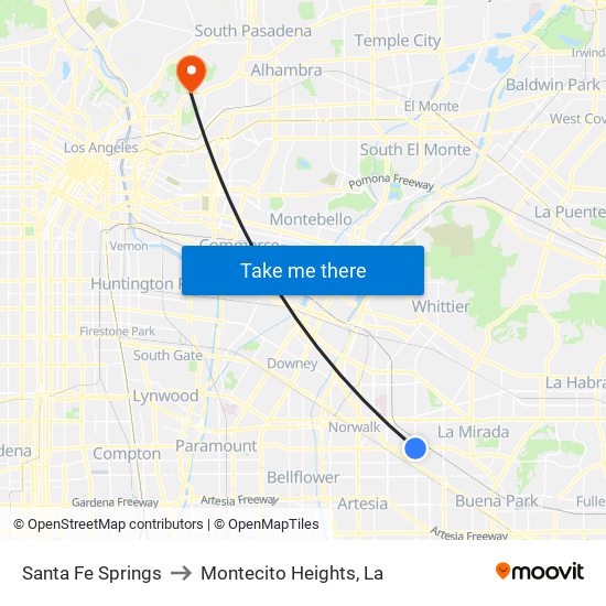 Santa Fe Springs to Montecito Heights, La map