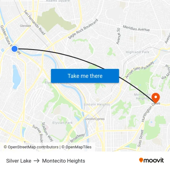 Silver Lake to Montecito Heights map