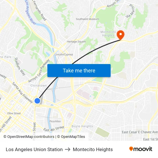 Los Angeles Union Station to Montecito Heights map