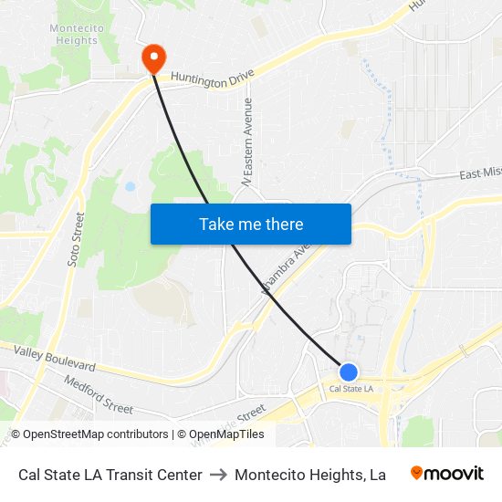 Cal State LA Transit Center to Montecito Heights, La map