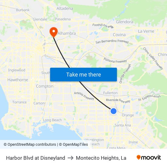 Harbor Blvd at Disneyland to Montecito Heights, La map